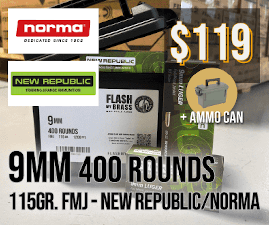 9mm Norma New Republic 115gr FMJ with ammo can