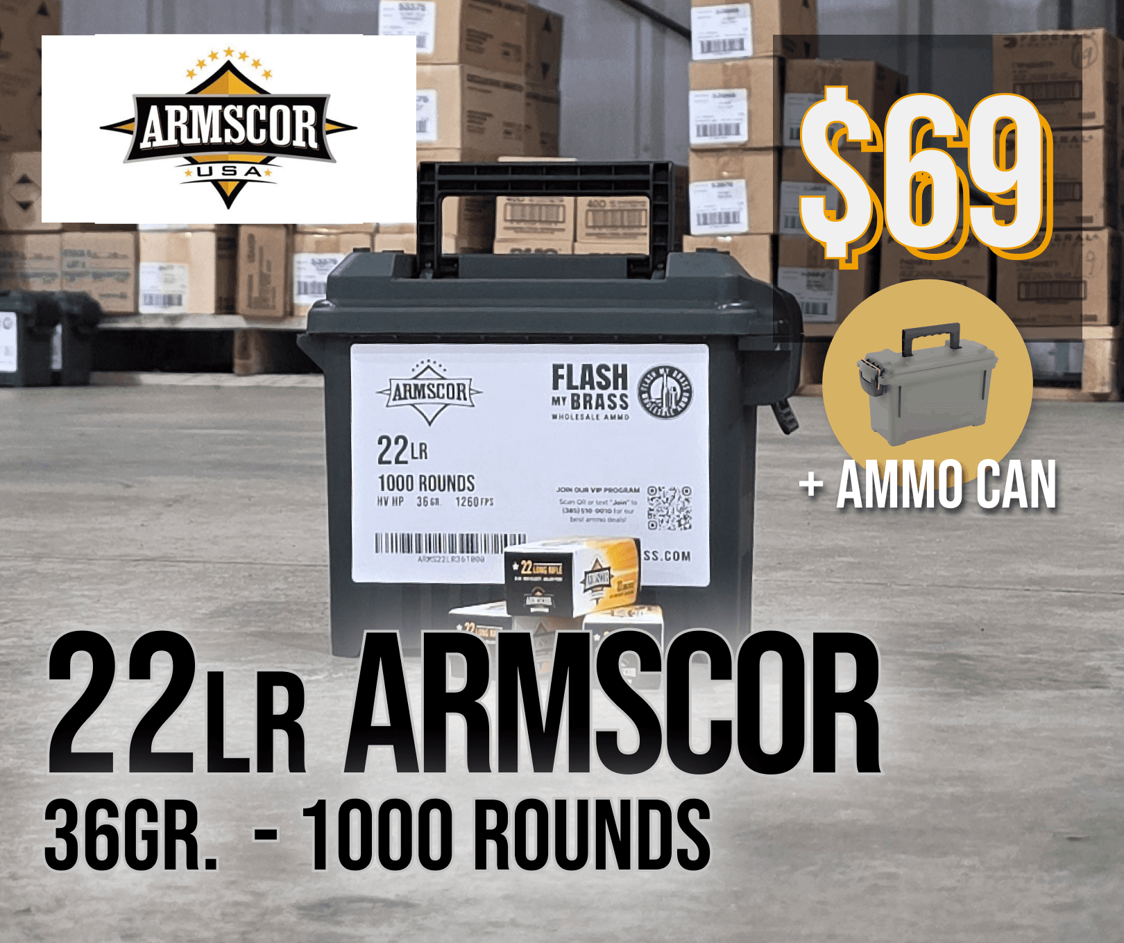 22LR Armscor 36gr 1000 rounds with ammo can