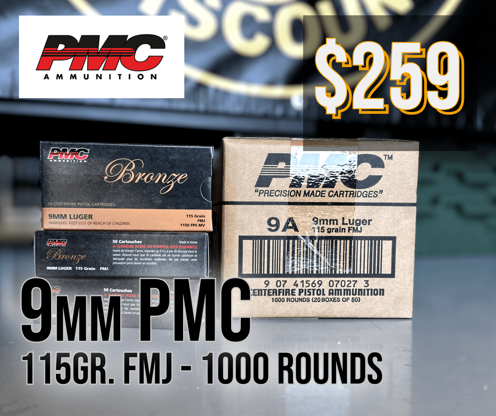 9mm PMC 115gr FMJ 1000 rounds