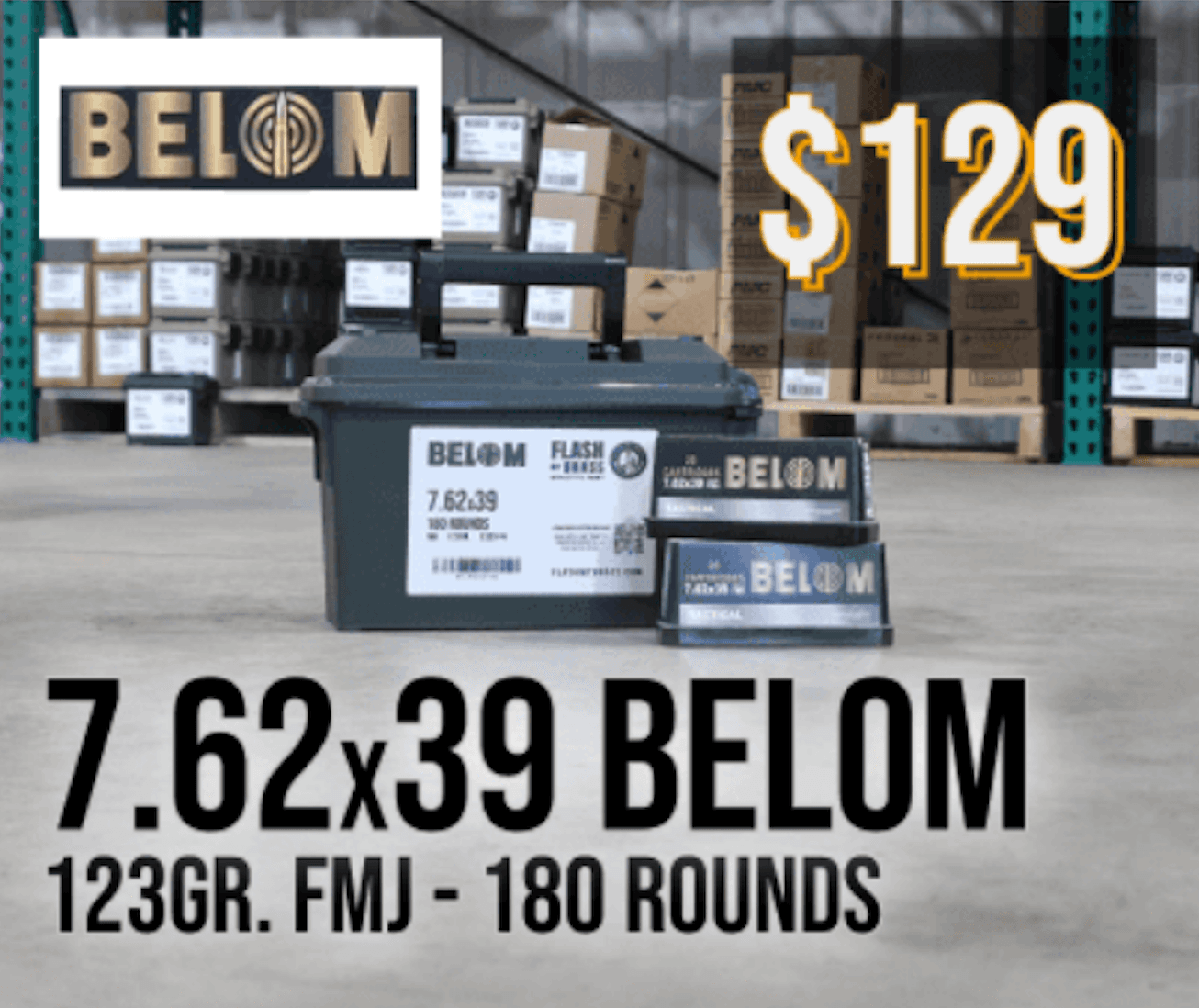 Belom 7.62x39 123gr FMJ 180 rounds